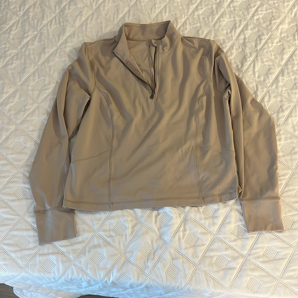 Tan quarter zip dry fit top